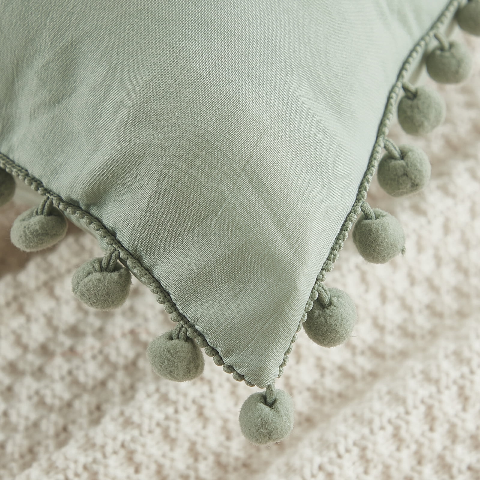 Move Over Sage Green Body Pillow Cover 20x54 inches Boho Chic Pom Poms Fringe Pattern Body Pillowcase 100% Washed Microfiber