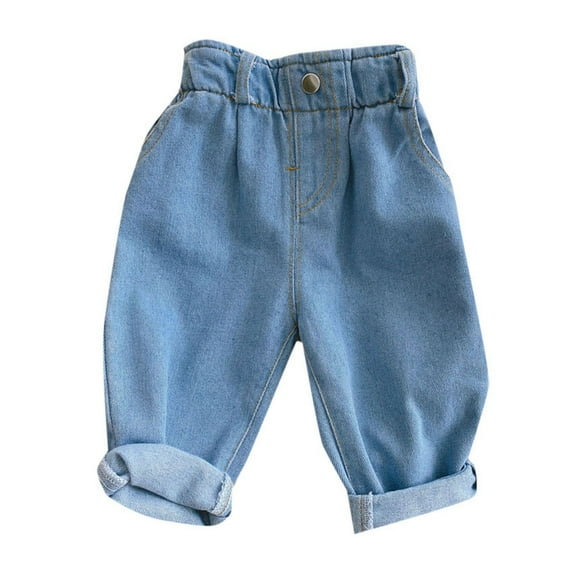 LYHaoo Toddler Baby Boy Girl Jeans Casual High Waisted Pant Straight Denim Jean Trousers Trendy Coat Blue Sizes 12-18 Months