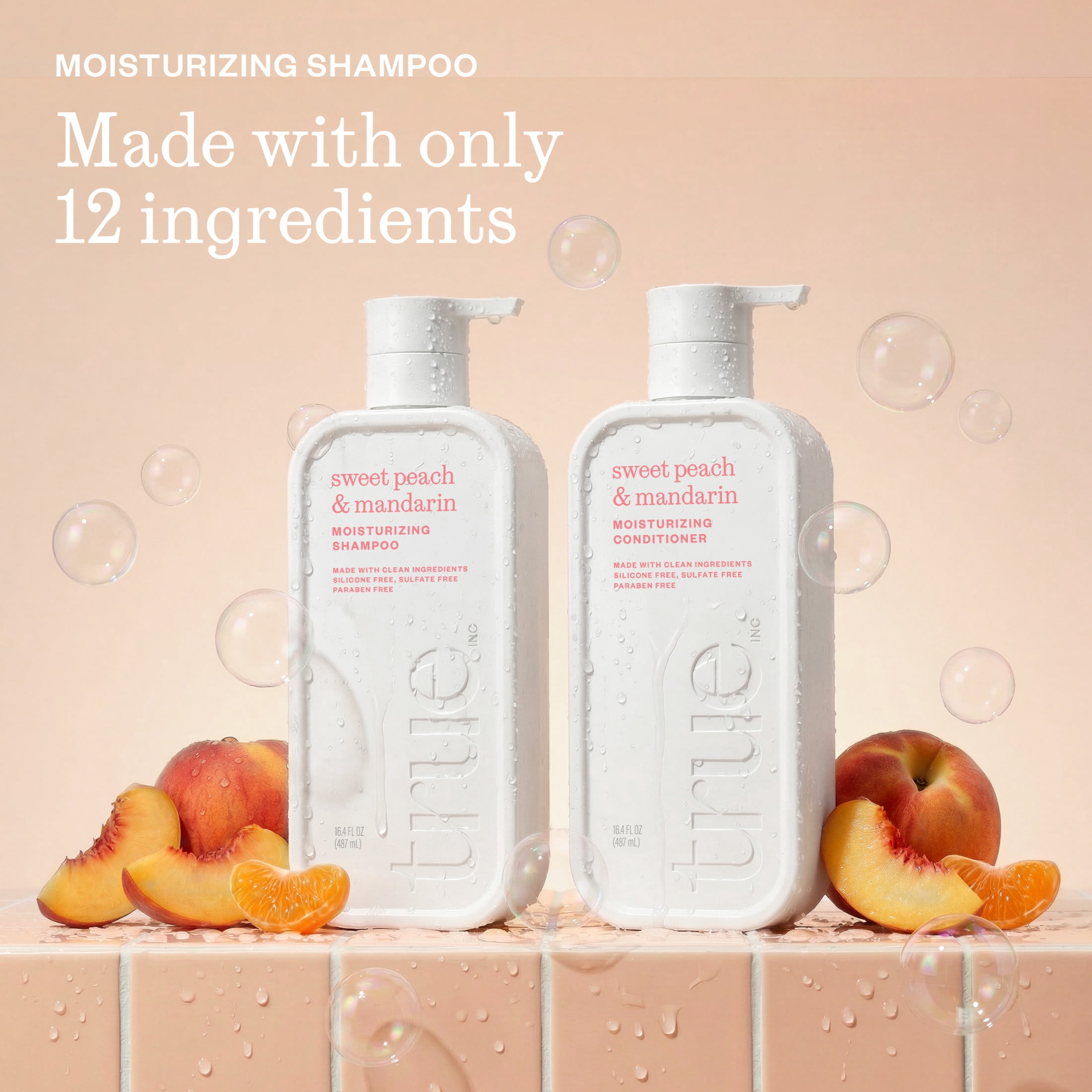 True Sweet Peach & Mandarin Moisturizing Shampoo -  Moisturizing and Hydrating Formula for Women & Men, 16.4 fl oz