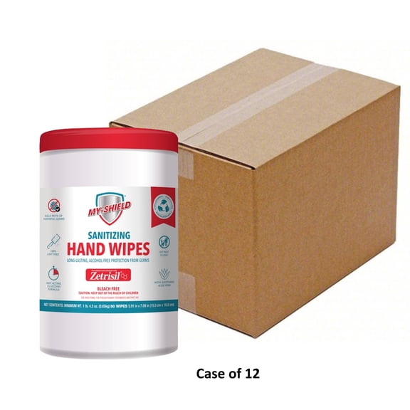 My-Shield Sanitizing Hand Wipes - 80 cnt Tubs (12-pack) Formulated with Zetrisil.