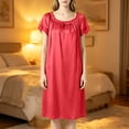 thumbnail image 6 of Blmnix Satin Nightgown Sleep Shirts for Women Sleep Dresses Lightweight Nightgowns Sleep Shirts Knee Length Red Short Sleeve Crew Neck Summer Nightgowns for Women, 6 of 7