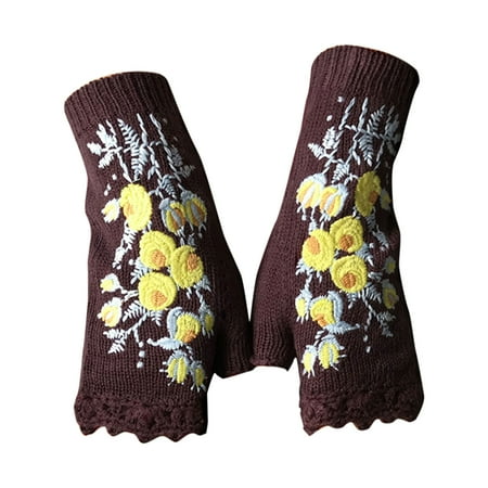 

WUDATI Layered Autumn and Winter Pure Cotton Heavyweight Women Winter 2023 HandEmbroidered Gloves Women S Knitted Gloves Floral Gloves Winter Warm Gloves Hand Woven Fingerless Embroidered Gloves