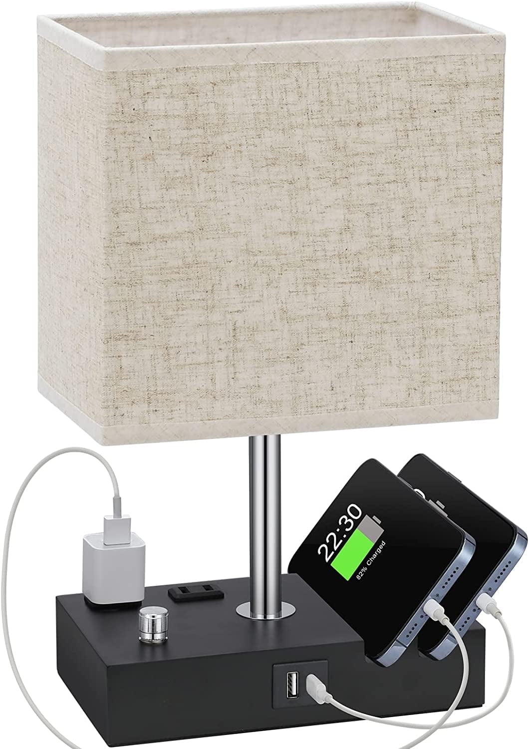 Gped Bedside Table Lamp with USB Ports, Beige photo 1