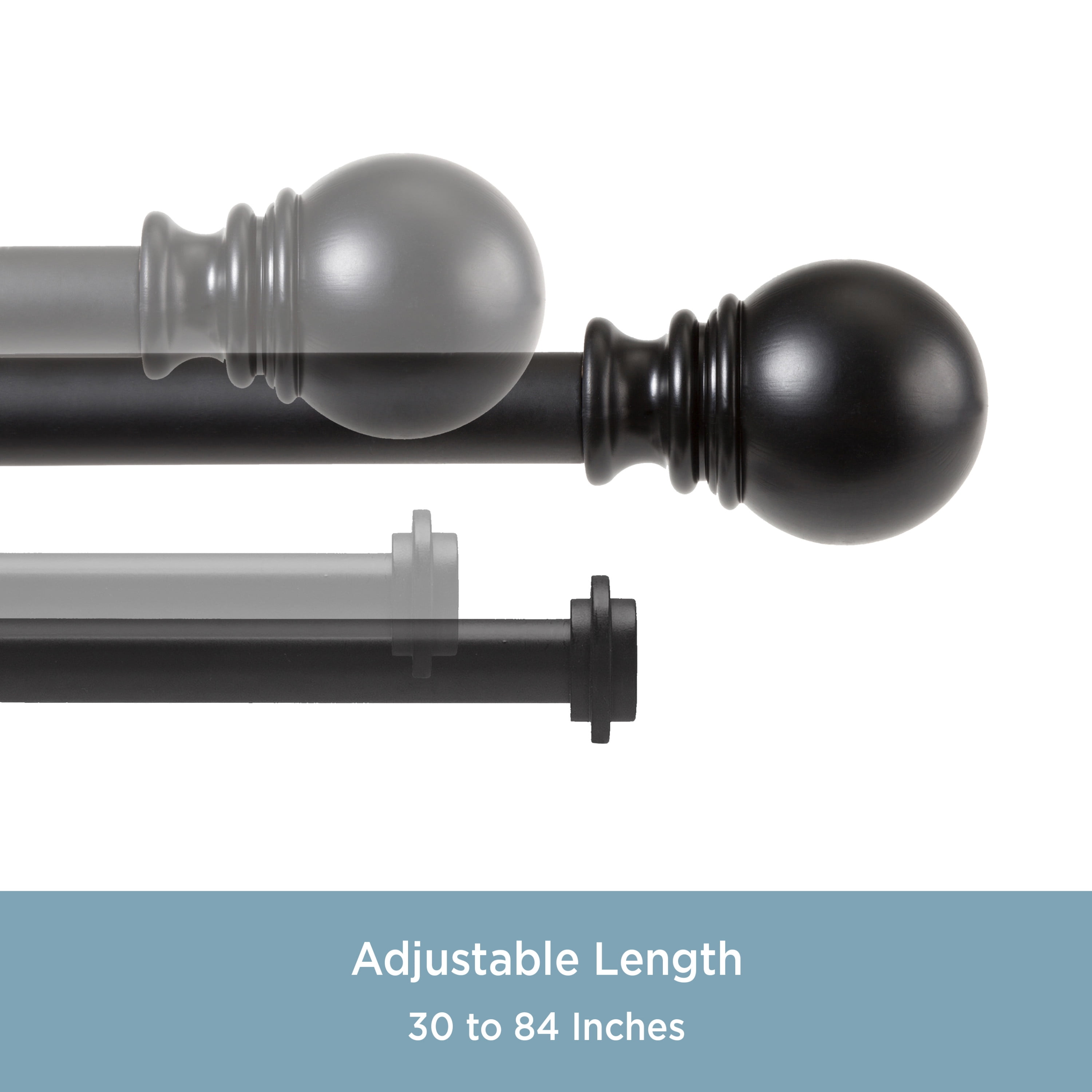 Kenney Layla 30-84" Value Decorative Steel Adjustable Double Curtain Rod, 1" Dia., Black