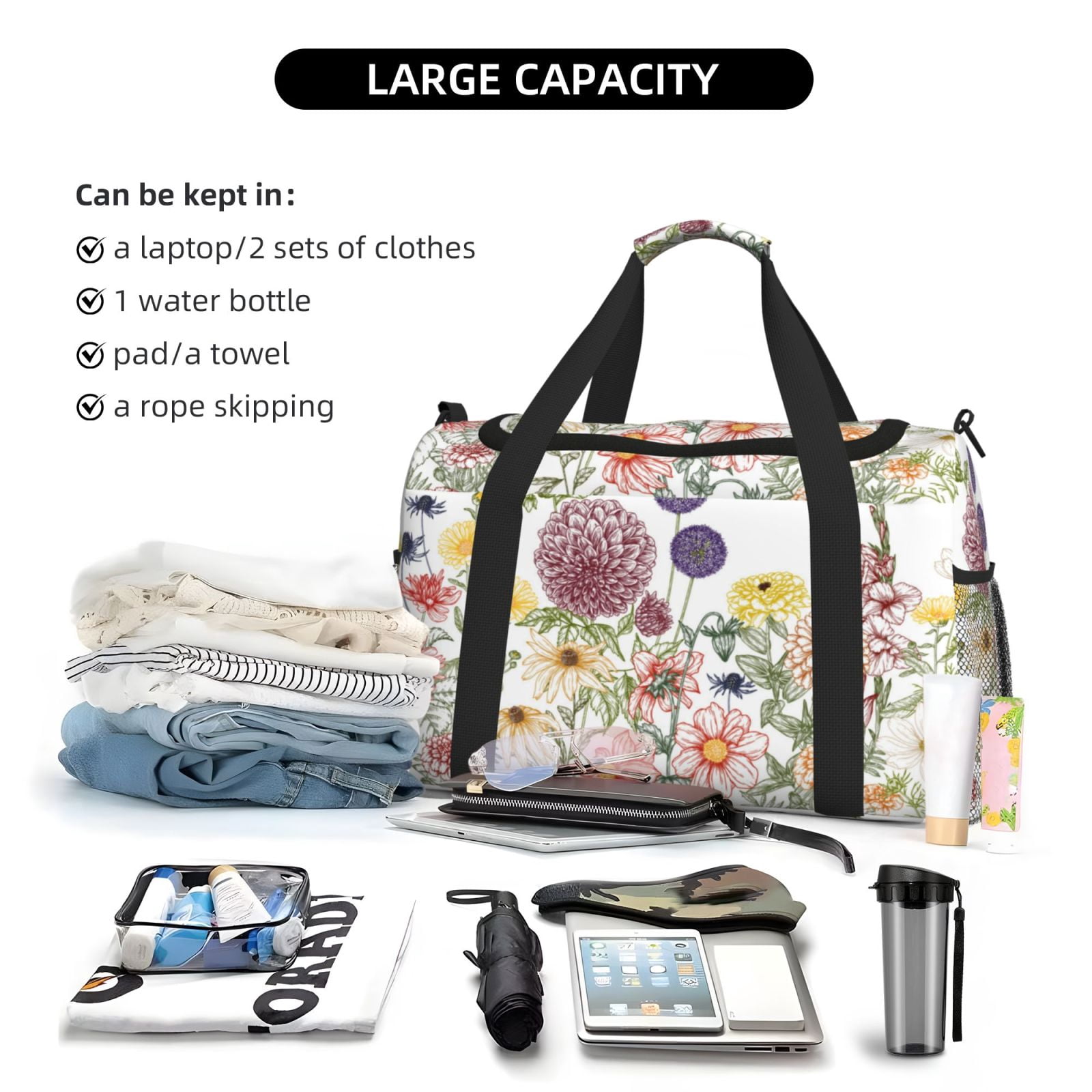 Fuzoiu Autumn Garden Print Travel Duffle Bag,Carry On Tote Bags,Duffel Bag,Sport Gym Bag, Hospital Bag for Labor and Delivery, Overnight Bag,Luggage Bag