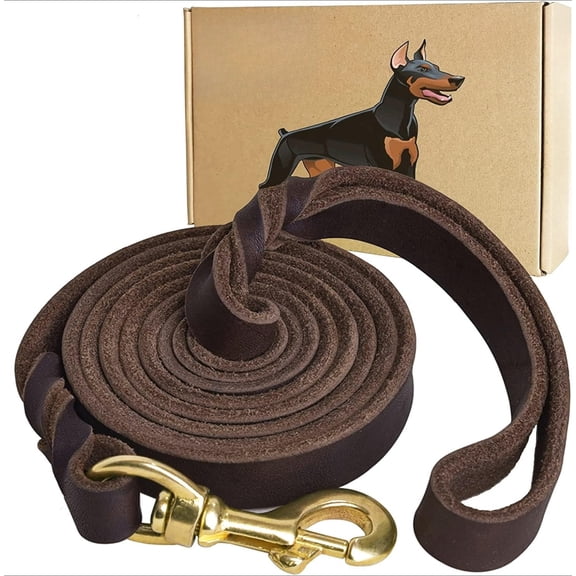 Leather Dog Leash 6ft x 3/4 inch, Heavy Duty Genuine Leather Braided Dog Training Leash, Soft and Strong Pet Lead for Large, Medium, Small Dogs