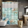 thumbnail image 5 of No Hook Shower Curtains with Snap-in Liner Set, Teal Beach Coastal Waterproof Hotel Style Bathroom Shower Curtain, Summer Nautical Coral Shell Botanical Vintage Mesh Top Bath Curtains 72''x84'', 5 of 9