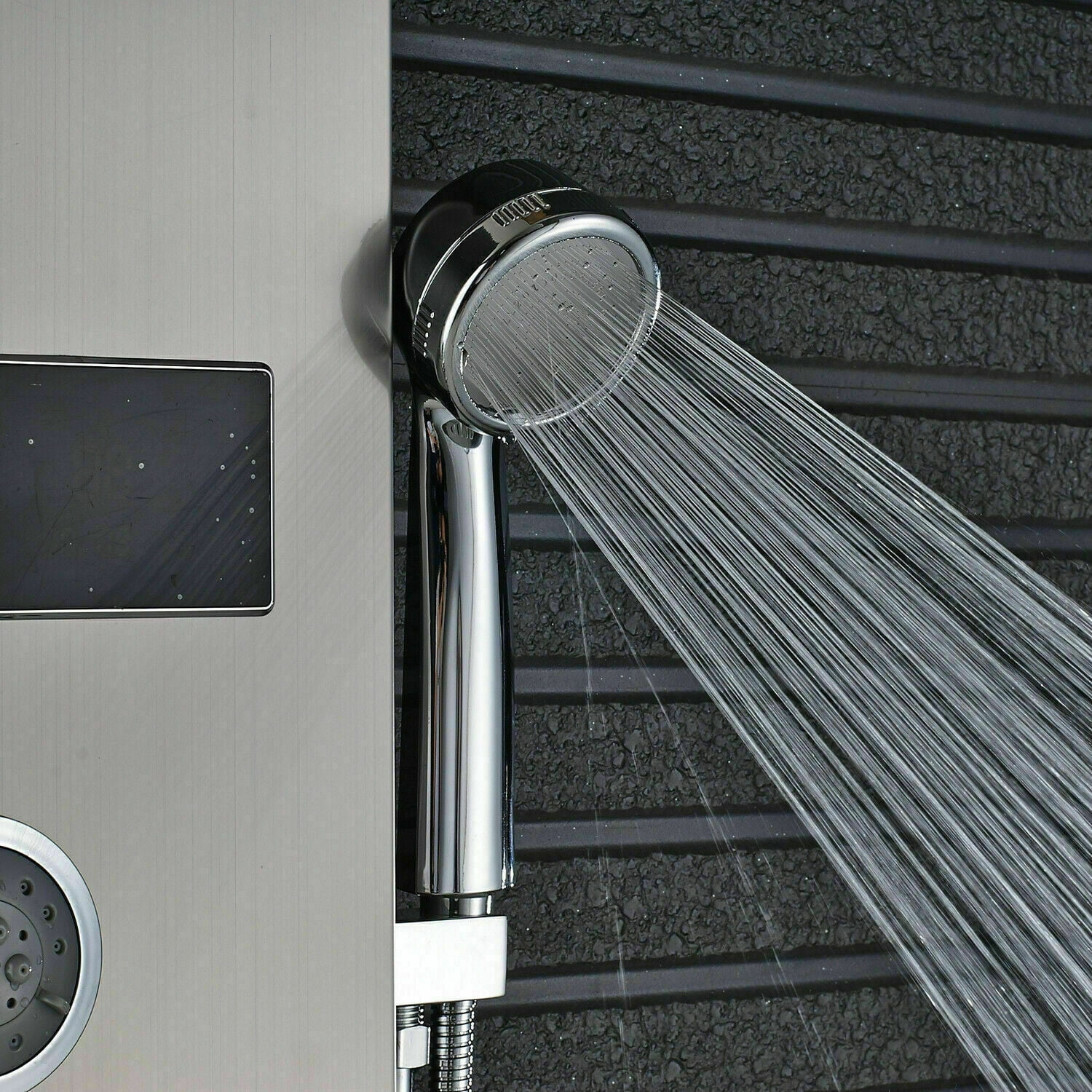 Senlesen Brushed Nickel Shower Panel Tower LED Rain Waterfall Massage System Body Tub Tap