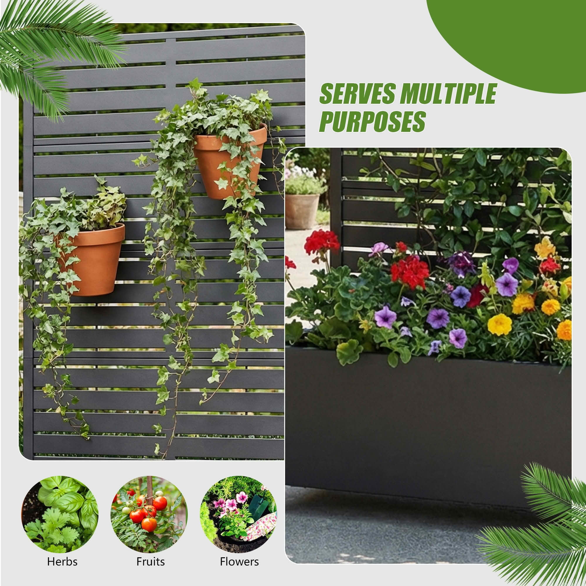 MAYEERTY 72x35 Black Double-sided Rectangular Iron Planter Box with Trellis, 5 Piece Set Decorative Garden Screen for Patio and Balcony