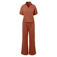 thumbnail image 3 of Women Summer V Neck Loose Short Sleeve Top Shirt With Pants Casual Large Size 2 Piece Set With Pockets Interview Pants Suits for Women Suits for Wedding Womens Suite Dress Pant Suits for Women for, 3 of 4