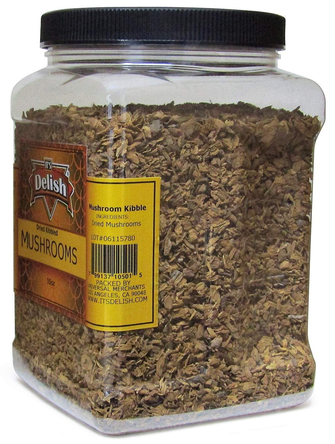 Dried Mushroom Kibble by Its Delish, 15 Oz Jumbo Container  Dark Chilean Dehydrated and Chopped Boletus Luteus Mushrooms for Cooking and Flavoring