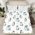 thumbnail image 2 of Manfei Cartoon Penguin Child Queen Sheet Sets, Gold Stars Print Flat Sheet, Kawaii Antarctic Animal Queen Fitted Sheet, Super Cozy Room Decor, 4pcs, 2 of 7