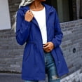 thumbnail image 2 of Ecqkame Women's Hooded Waterproof Rain Jackets Outdoor Casual Long Sleeve Drawstring Waist Windbreaker Outerwear with Pockets Blue XL, 2 of 7