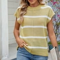 thumbnail image 6 of ABATAB Women's Striped Sweater Tops Short Sleeve Crew Neck Color Block Tee Knitted Casual Loose Trendy Pullover T-Shirt, 6 of 7