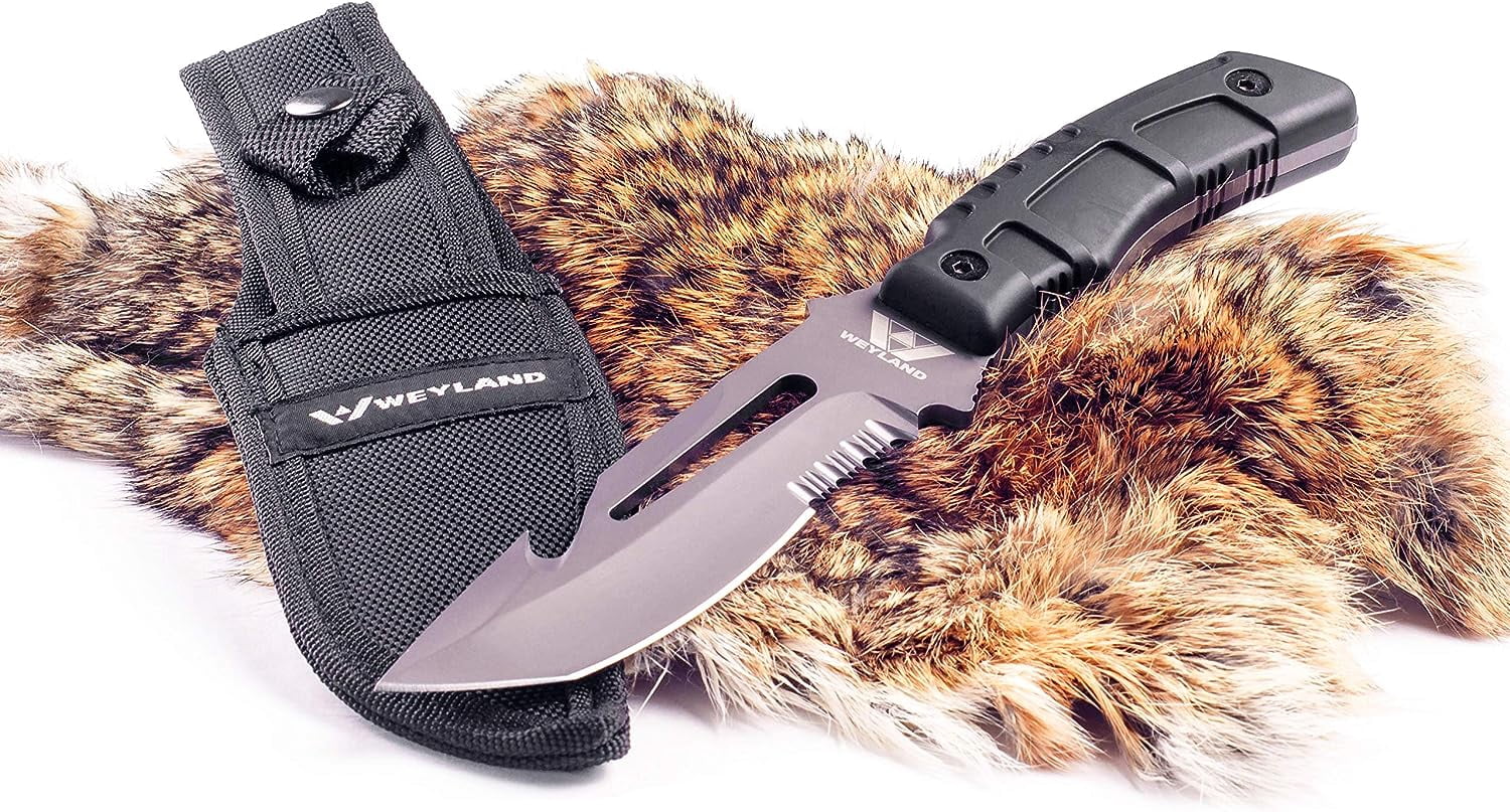 WEYLAND Survival Knife and Hunting Knife - Fixed Blade Camping Knife with Sheath for Outdoor Hiking, Camping or Bushcraft