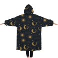 thumbnail image 2 of Oversized Wearable Blanket Hoodie,Dark Blue Sun Moon Wreath Pattern Sherpa Blanket Hoodie with Super Pockets,Super Warm Fuzzy Pullover for Women & Men, 2 of 6