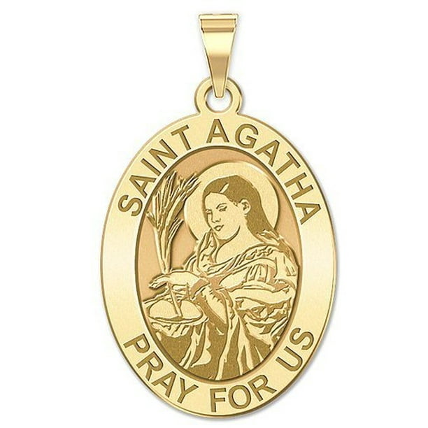 Saint Agatha Religious Oval Medal 2/3 Inch X 3/4 Inch Solid 14K Yellow