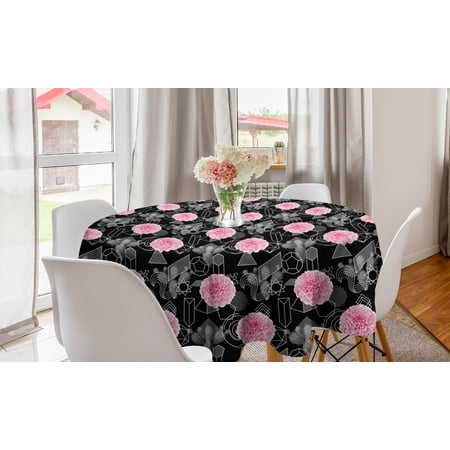 

Modern Round Tablecloth Geometrical Abstract Forms Cactus Plant and Blossoming Spring Flowers Circle Table Cloth Cover for Dining Room Kitchen Decor 60 Charcoal Grey Pink White by Ambesonne