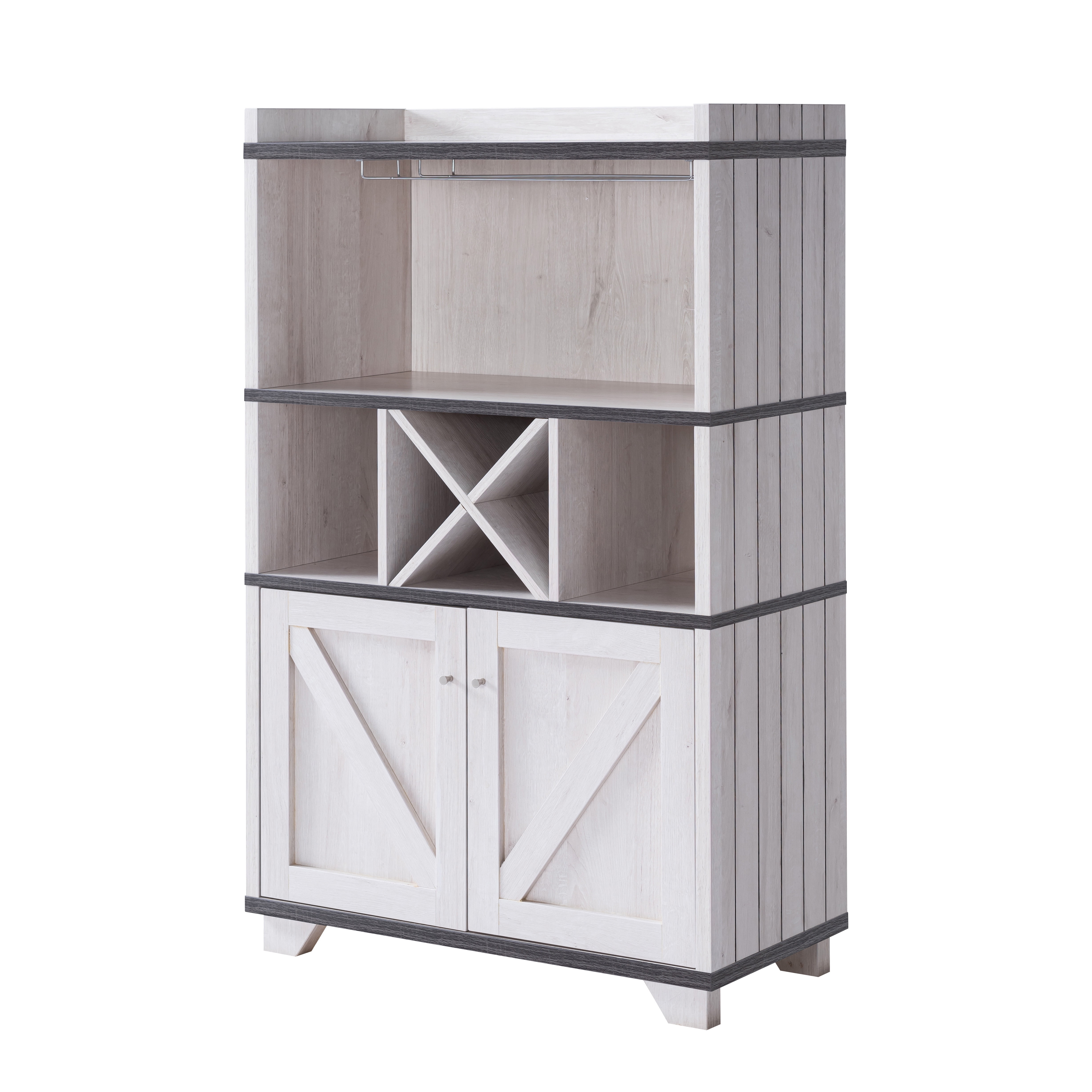 Furniture of America Bann 4-Bottle Wine Cabinet Buffet, White Oak