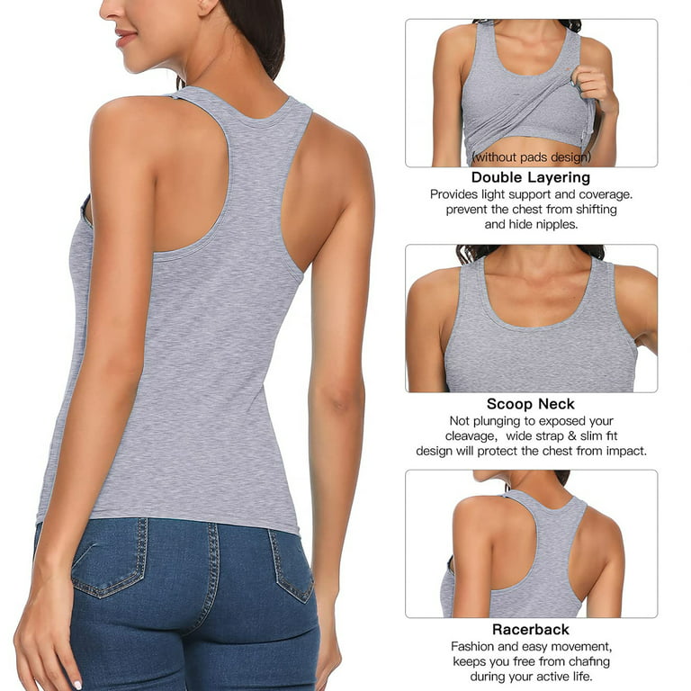 Women's Camisole with Shelf Bra Tank Tops for Layering Stretch Casual  Undershirts Wider Strap