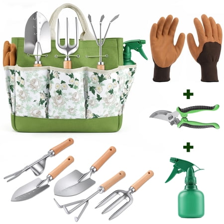 ALLJOY 9 Piece Garden Tools Set Heavy Duty Gardening Hand Tools Kit Garden Gifts Supplies for Women Mom