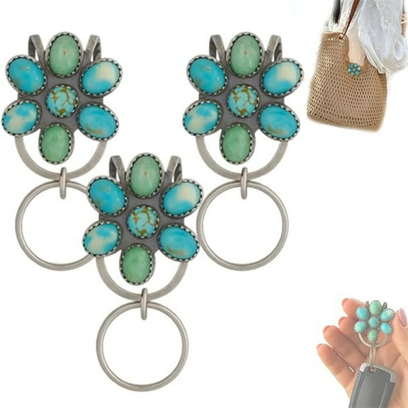 Turquoise Bloom Bag Clip Key Holder,Women’s Bag Charm Key Finder,Keychain Clip for Belt,Handbag and Backpack（3pcs）