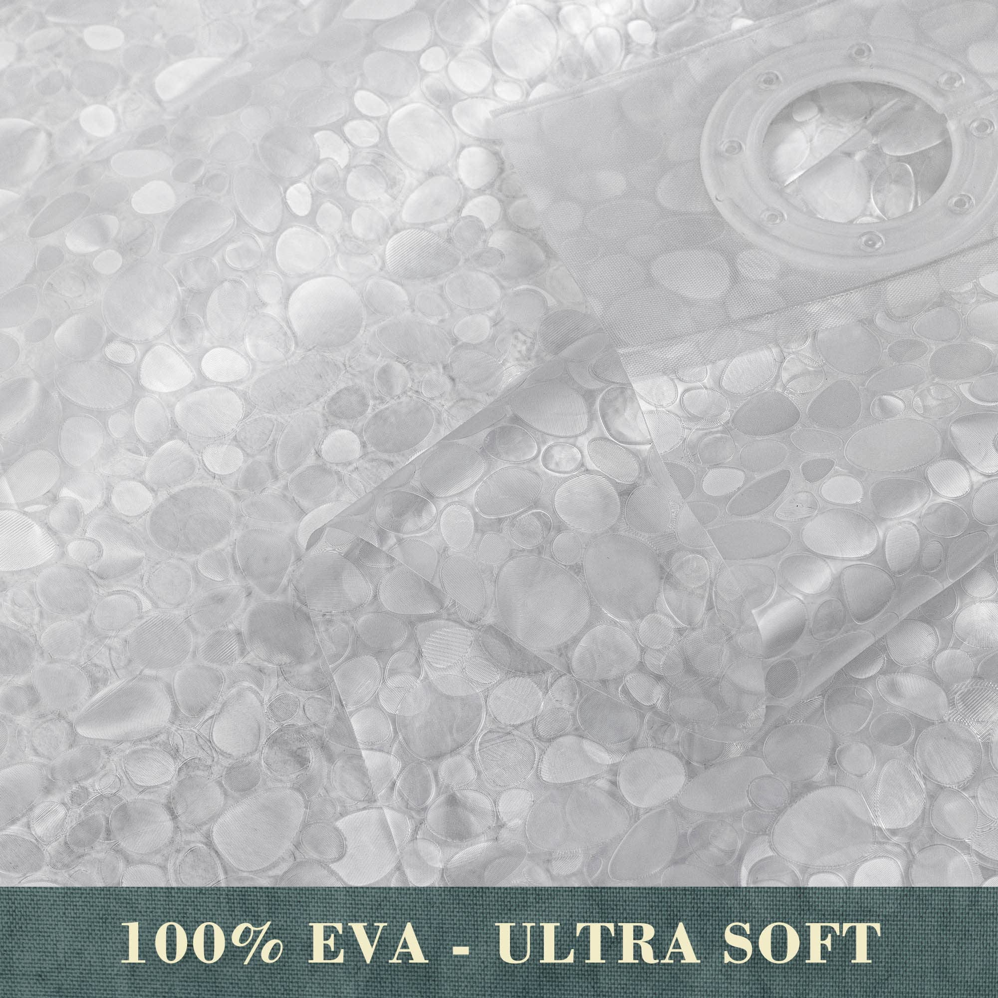 No Hook Shower Curtain Or Liner - 8g Heavy Duty Cobblestone Bathroom Hooks Required  Waterproof Plastic & Pvc Free Standard Size 71 X 74 Pebble