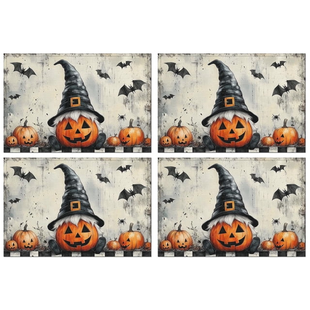 Happy Halloween Spooky Trick or Treat Table Mats Set of 4 Autumn Halloween Table Mat Durable No Slip Dining Table Mats for Party Kitchen Dining Decoration