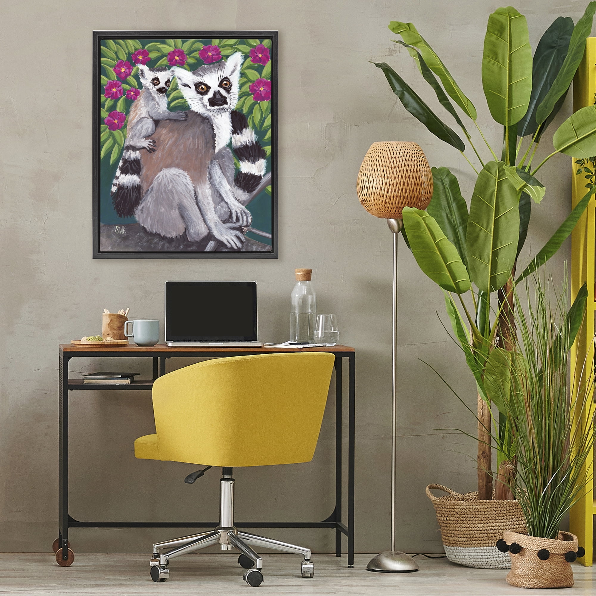 Stupell Industries Ring Tailed Lemur Mama & Baby Black Framed Floater Canvas Wall Art, design by Sarah Waldron Kimball
