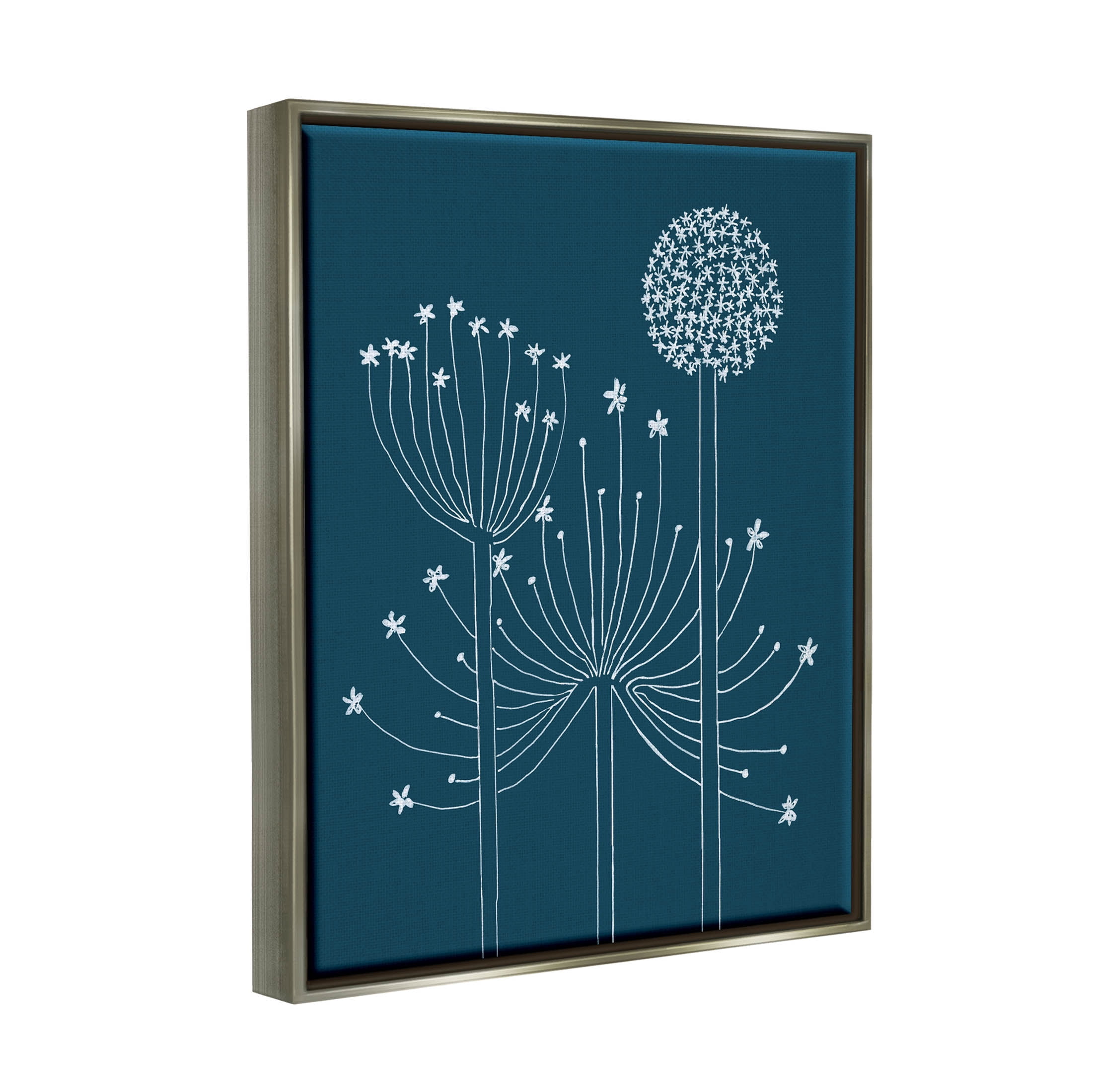 Stupell Industries Varied Dandelion Wild Plant Petals Graphic Art Luster Gray Floating Framed Canvas Print Wall Art, Design by Alicia Longley