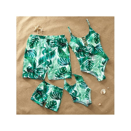 PatPat Green Leaf Printed Family Swimsuits for Summer Women Men Boy ...