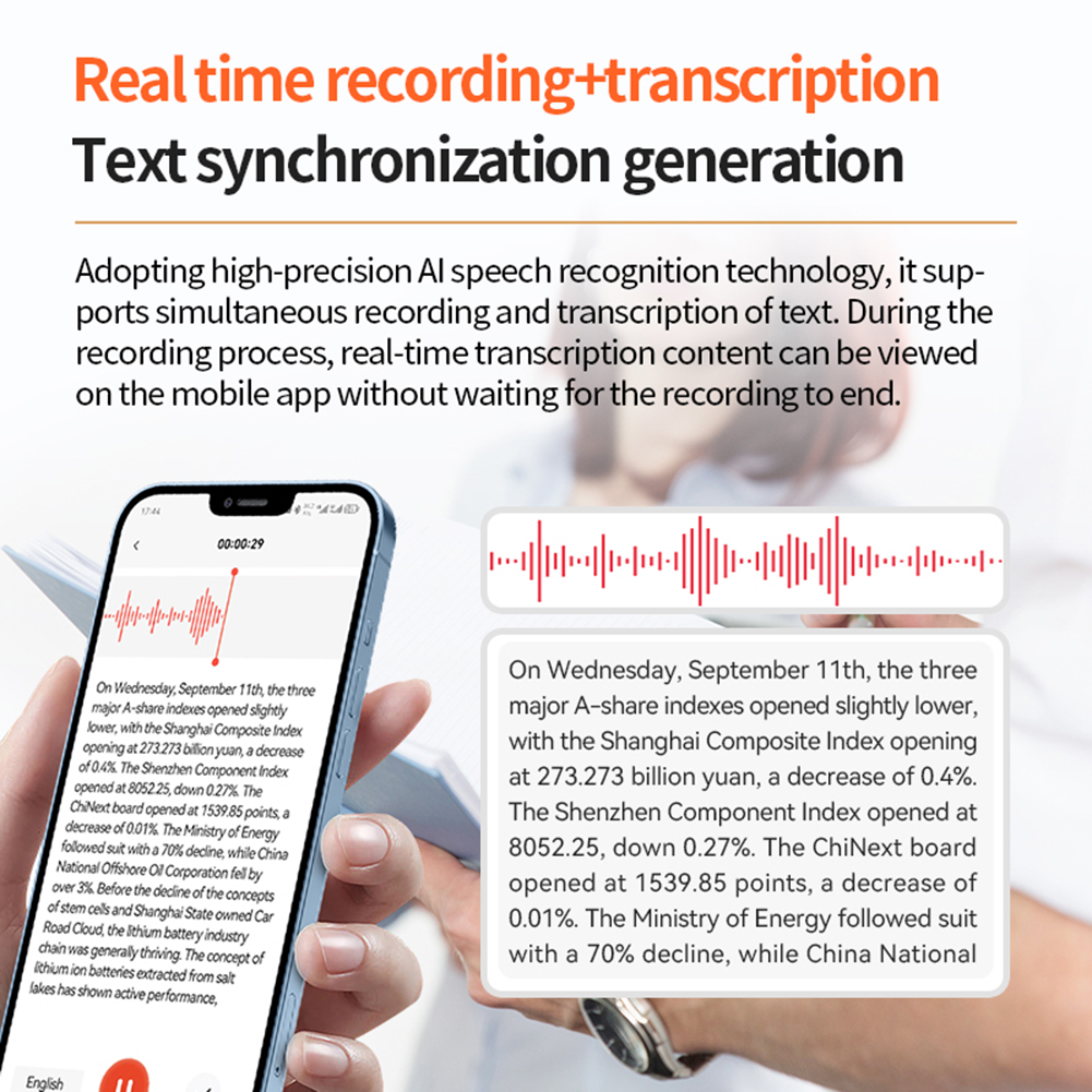HUISZJ AI Voice Recorder, Real-Time Transcription & Translation Digital Voice Recorder, 189 Languages Audio Recording Device for Lectures Meetings Interviews (8GB)