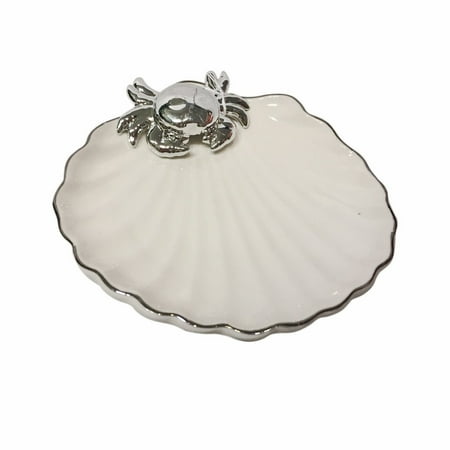 Ceramic Trinket Jewelry Dish Decor Off White Silver Accents Crab Tray