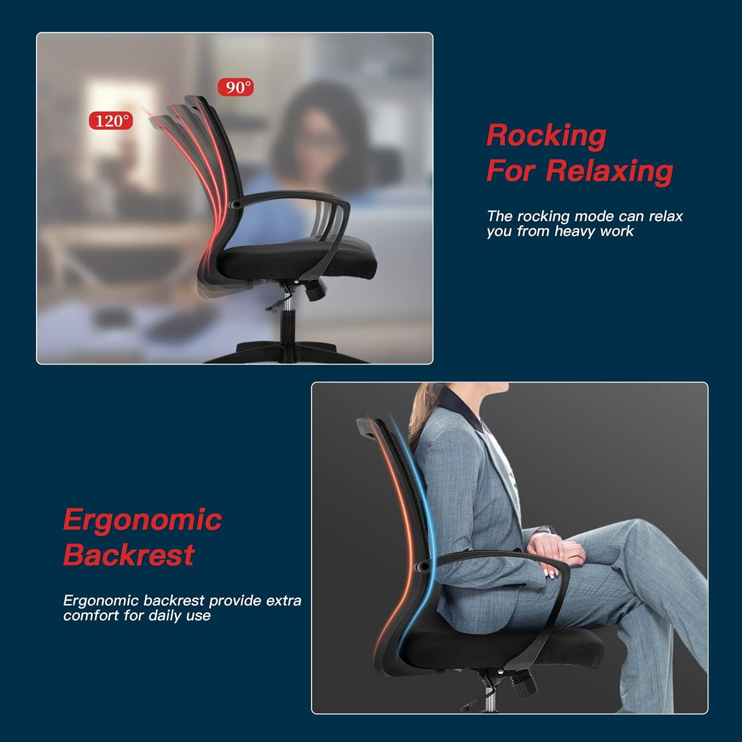 BestOffice Ergonomic Office Chair, Lumbar Support, Adjustable Height with Armrests for Adults(Black)