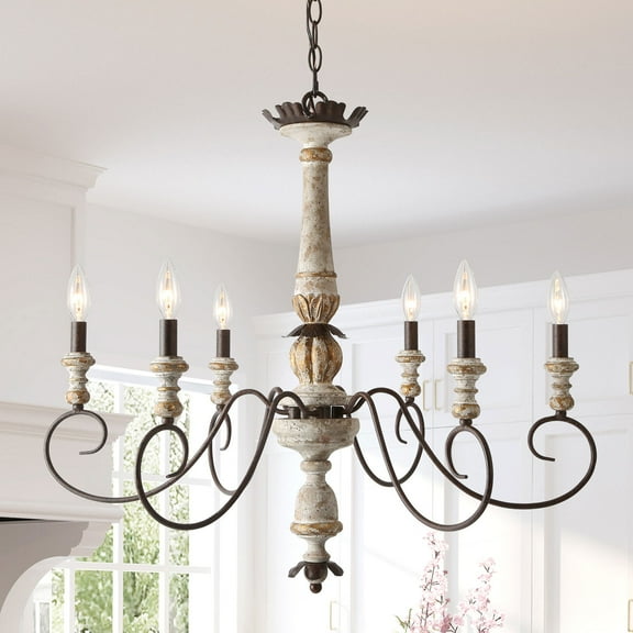 LNC French Country Wooden Chandeliers 6-Light for Living Room