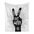 thumbnail image 1 of Hippie Soft Flannel Fleece Blanket, Grungy Distressed Hand Peace Sign Silhouette with Make Love Slogan Words Theme, Cozy Plush for Indoor and Outdoor Use, 50" x 60", Black and White, by Ambesonne, 1 of 6