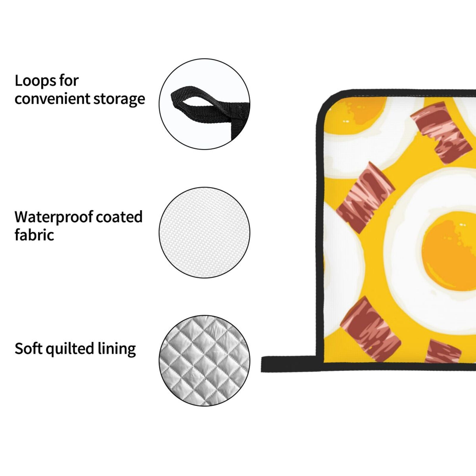 Breakfast Eggs Bacon Cute 4Pcs Oven Mitts and Pot Holders Sets Oven Kitchen Gloves Hot Pads for Cooking BBQ Baking Grilling