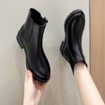 thumbnail image 3 of NECHOLOGY Botas Mujer Zapatos Botines para mujer Moda mujer cuero artificial Color sólido otoño suela gruesa tacones cuadrados Slip On Botines cortos zapatos de punta redonda (Black, 6.5), 3 of 7