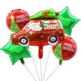 thumbnail image 5 of Juego de 5 globos de aluminio navideños con temática de fiesta de Feliz Navidad, decoración con globos, copos de nieve de Papá Noel, 5 of 5