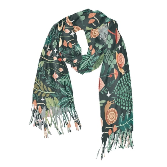 FORMRS Womens Scarf Winter Soft Long Big Warm Shawls Wrap Tassel Scarves, Green Vibrant Forest Pattern