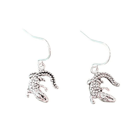 Silver Alligator Dangle Earrings - Nickel Free