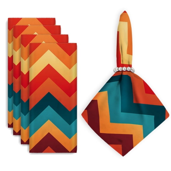 Bahomeck Napkins Set Of 4 Reusable Washable Square Fabric Dining Table Napkins Weddings Party Dinner Decor,18*18 Inch,Red And Teal Pattern Background