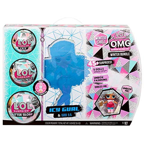 MGA Entertainment Winter Chill L.O.L. O.M.G Surprise Winter Bundle- 1 ICY Girl, 1 Brrr B.B., 1 Lils, 1 Fluffy Pets, 1 Glitter Globe (1502051)