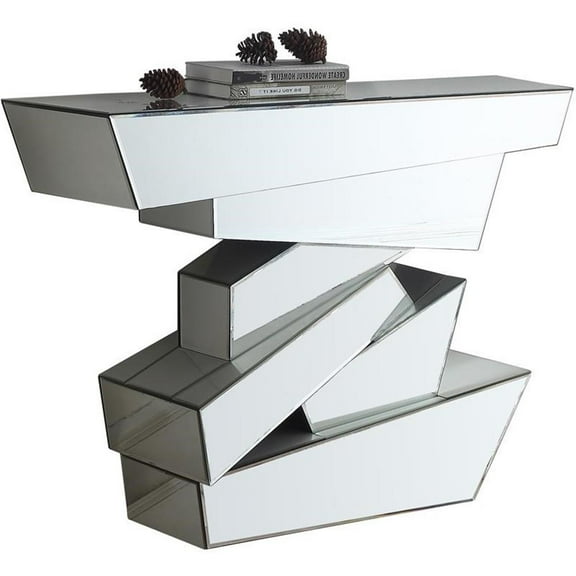 Pemberly Row Modern Mirrored Geometric Designed Console Table