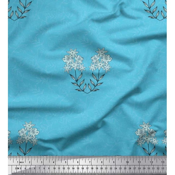 Soimoi polyester Crepe Fabric Leaves & Floral Artistic Fabric Prints By Yard 52 Inch Wide