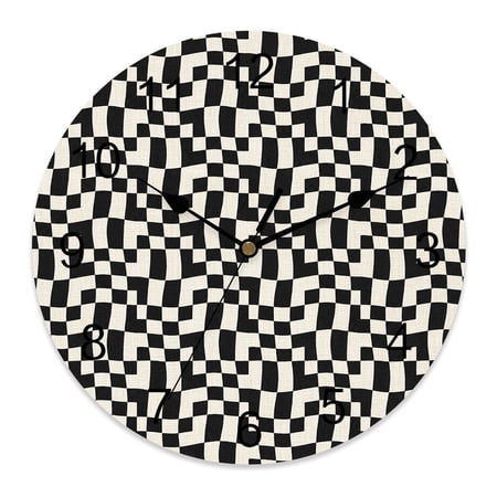 Wall Clock Black Green Wavy Check Grid Clocks PVC Silent Non Ticking Battery Operated Modern Distorted Blocks Wall Clock Black Green Wavy Check Grid Clocks PVC Silent Non Ticking Battery Operated Modern - c 45