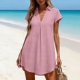 thumbnail image 2 of TRUNZI Beach Cover Ups for Women Short Sleeve V Neck Flowy Loose Fit Lightweight Bathsuit Swimwear Dresses Pink S, 2 of 7