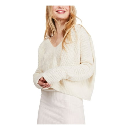 FREE PEOPLE Womens Beige Long Sleeve V Neck Sweater Size: XL
