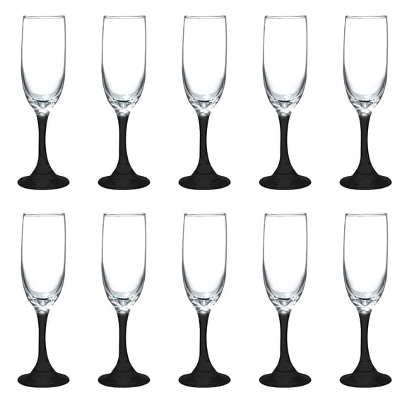 Champagne Flute 6.25 oz Set of 10, Bulk Pack - Great for Cocktails, Weddings, Party Favors - Black