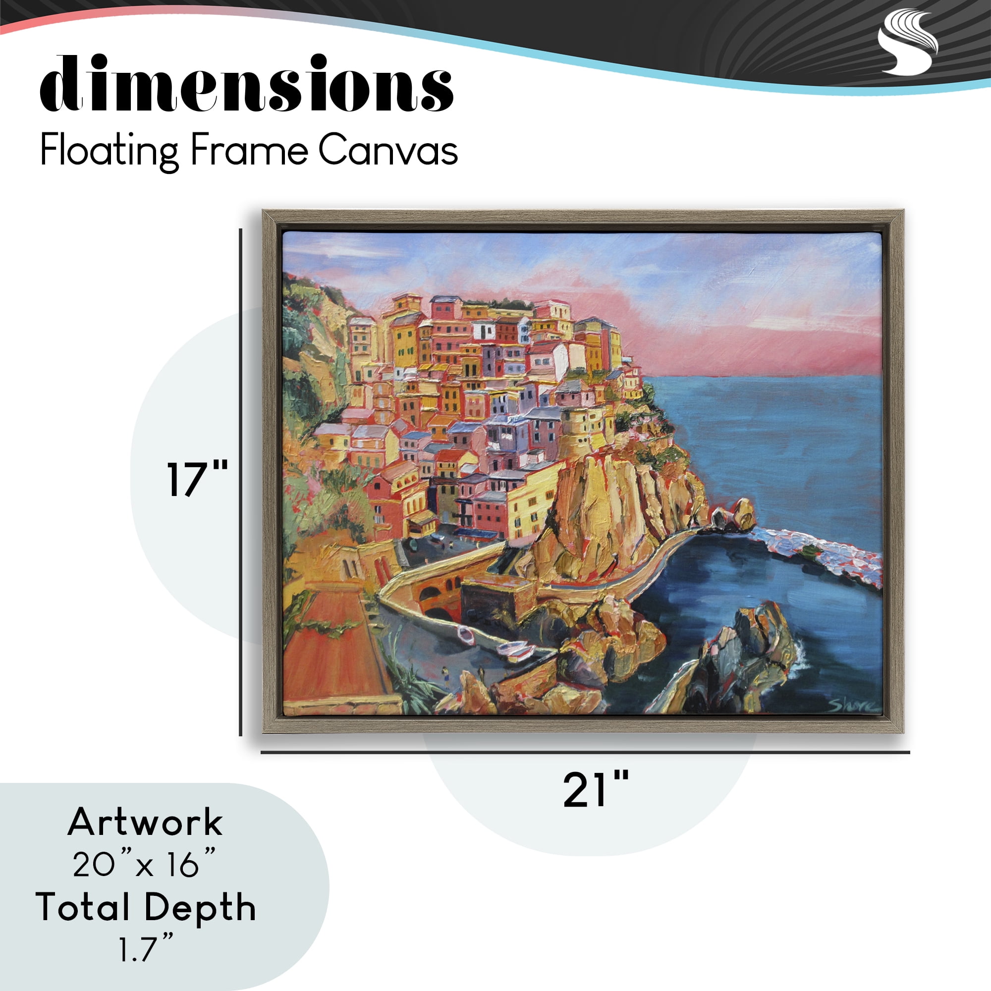 Stupell Industries Cinque Terre Seascape Architecture Brown Framed Floater Canvas Wall Art, design by Maxine Shore